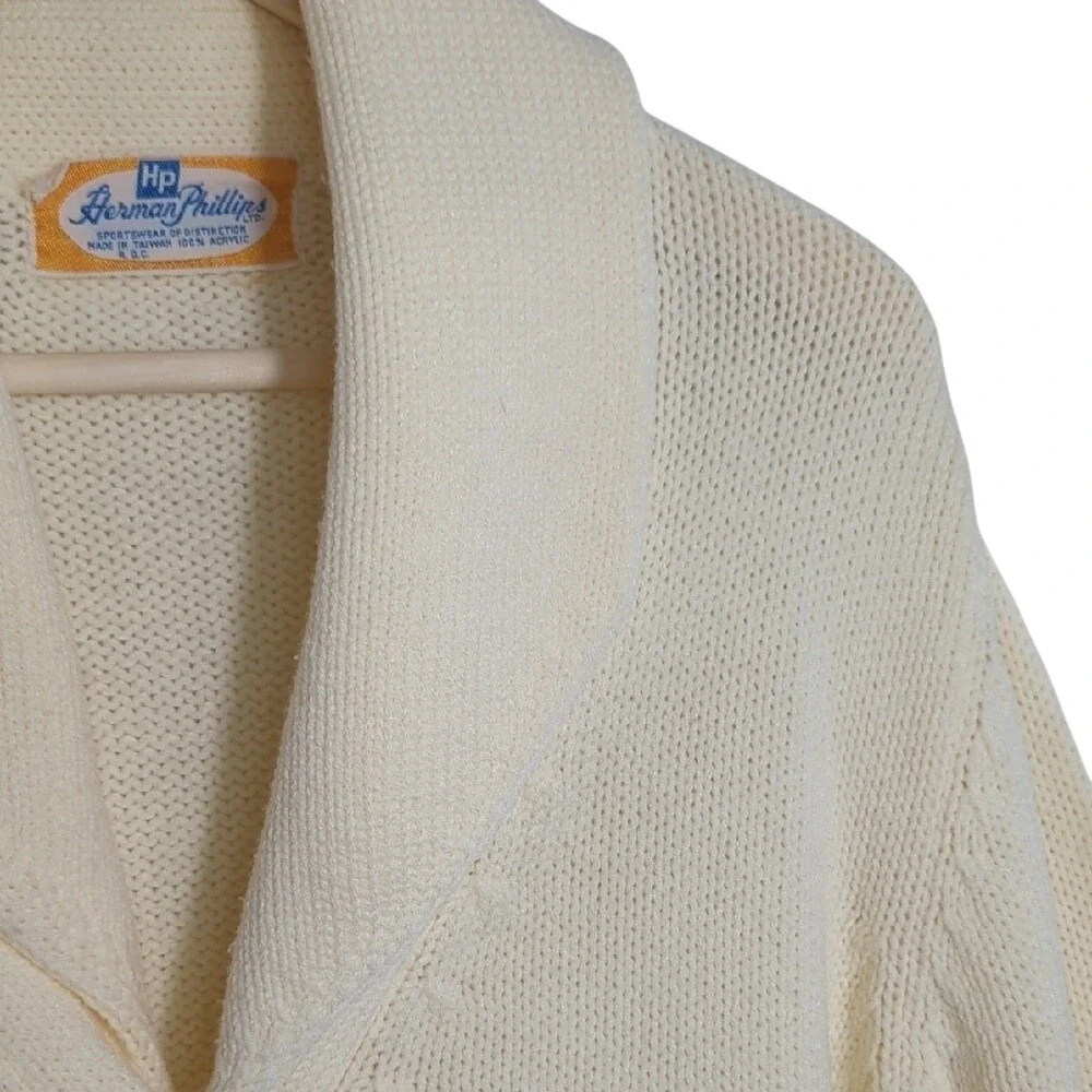 Vintage Herman Phillips Ivory Shawl Collar‎ Cardigan Sweater Preppy Heritage Med